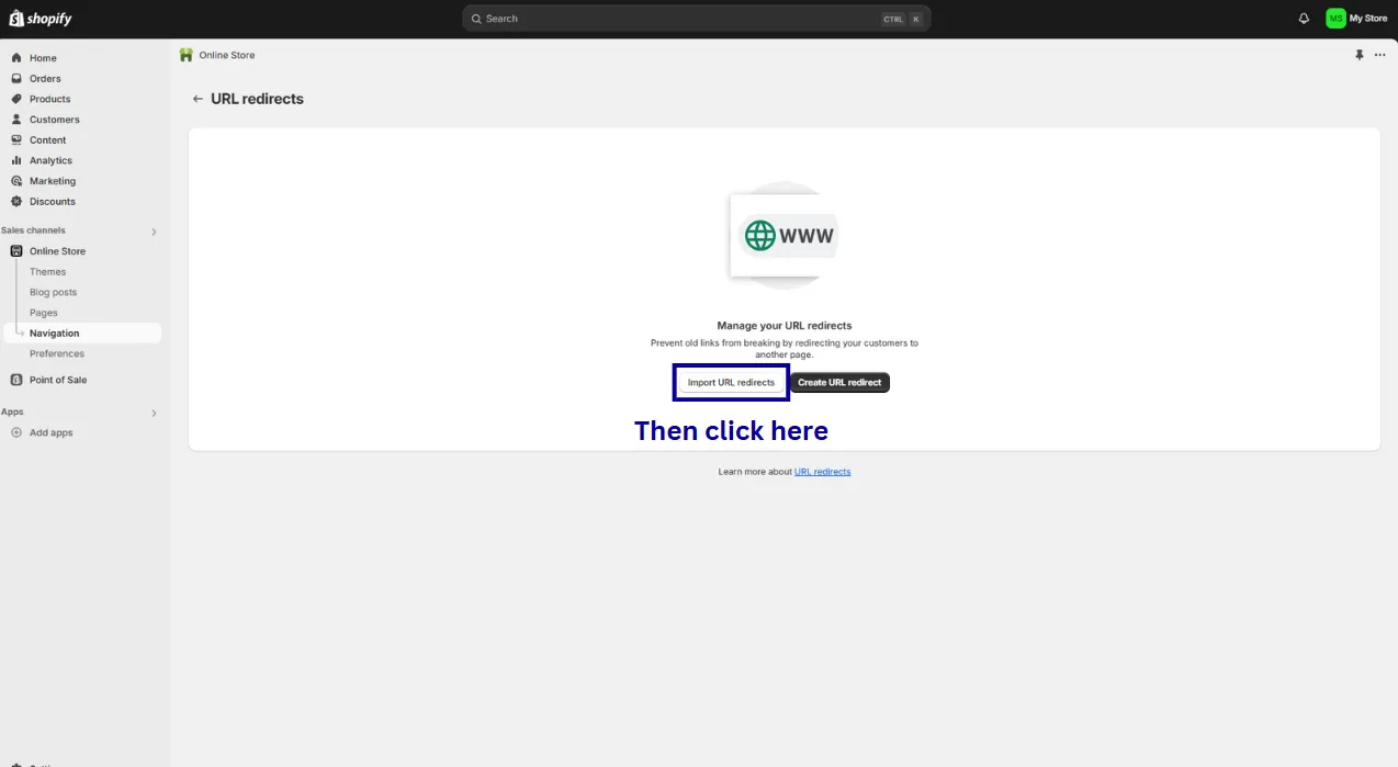 choose Import URL redirects.
